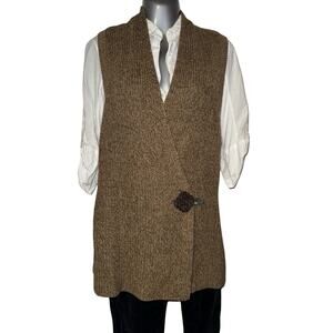 Vintage Lauren Ralph Lauren Long Sleeveless Button Shawl Carmel Sweater Sz L